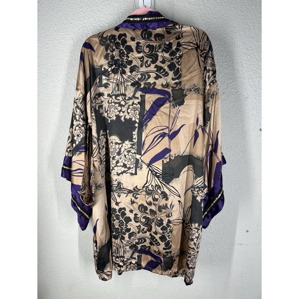 Units Woman Floral Tan & Purple Sister Kimono Open Cardigan Size 1X NWT - Picture 5 of 5